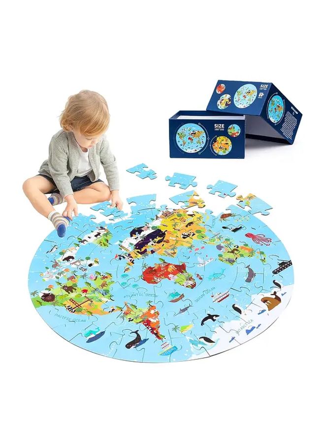 70 Pcs World Map Jigsaw Puzzle Large Round Floor Educational Geography Toy For Kids - Image 1